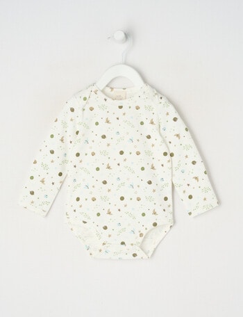 Little Bundle Essentials Stretch Cotton Stars Long-Sleeve Bodysuit, White product photo