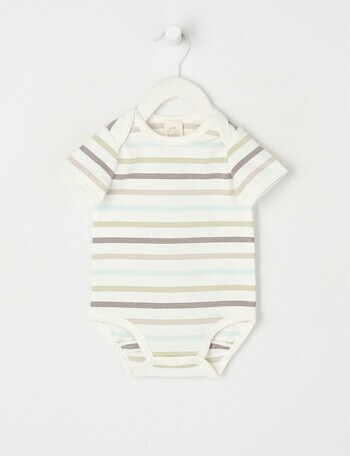 Little Bundle Stretch Cotton Essentials Striped Short-Sleeve Bodysuit, White product photo