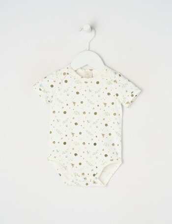 Little Bundle Essentials Stretch Cotton Stars Short-Sleeve Bodysuit, White product photo