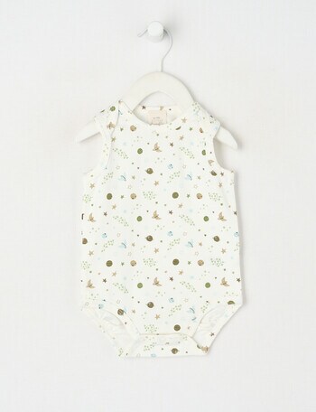 Little Bundle Stretch Cotton Essentials Star Sleeveless Bodysuit, White product photo