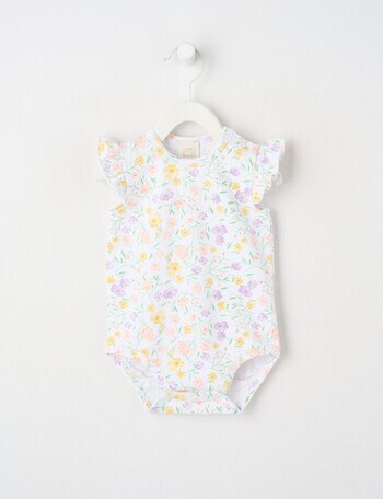 Little Bundle Stretch Cotton Essentials Ditsy Sleeveless Bodysuit, White product photo