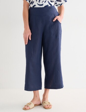 Ella J Linen Crop Pants, Navy product photo