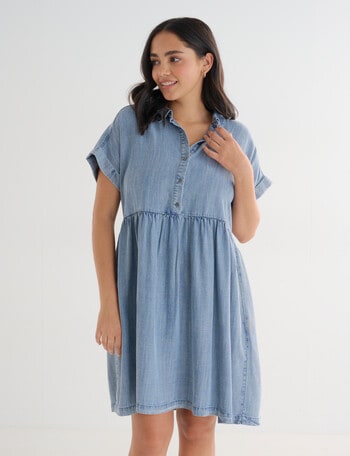 Zest Short Sleeve Shirt Dress, Chambray Blue product photo