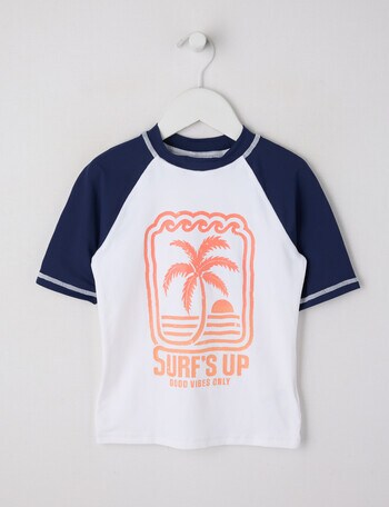 Wavetribe Surfs Up Short Sleeve Rash Top, White product photo