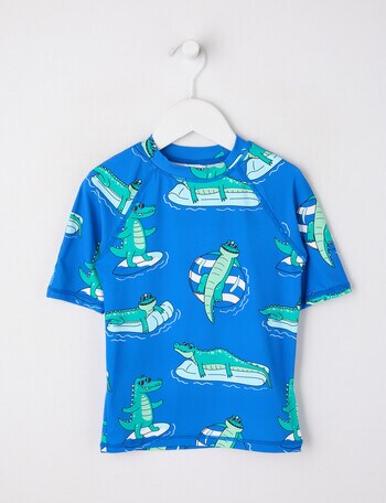Wavetribe All Over Print Crocodile Short Sleeve Rash Top, Blue product photo