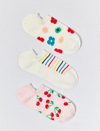 Simon De Winter Flowers Liner Sock, 3-Pack, Ivory & Pink product photo