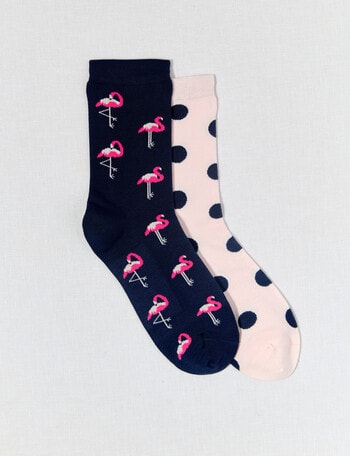 Simon De Winter Flamingo Quater Crew Sock, 2-Pack, Navy & Primrose product photo