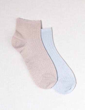 Simon De Winter Quater Crew Sock, 2-Pack, Metallic White, Pink product photo