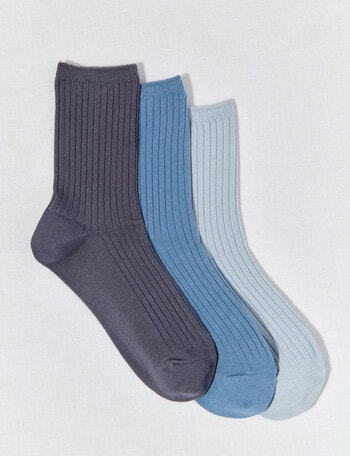 Simon De Winter Rib Quater Crew Sock, 3-Pack, Ice, Dusk & Grisalle product photo