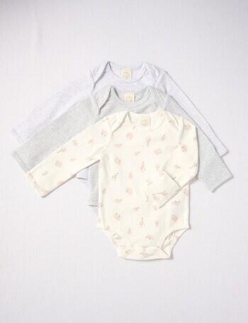 Little Bundle Stretch Cotton Long-Sleeve Bodysuit, 3-Piece Set, Grey Marle product photo