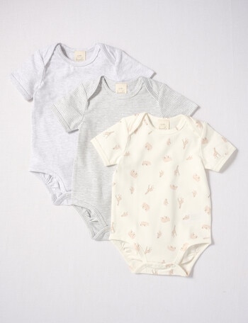 Little Bundle Stretch Cotton Short-Sleeve Bodysuit, 3-Piece Set, Grey Marle product photo
