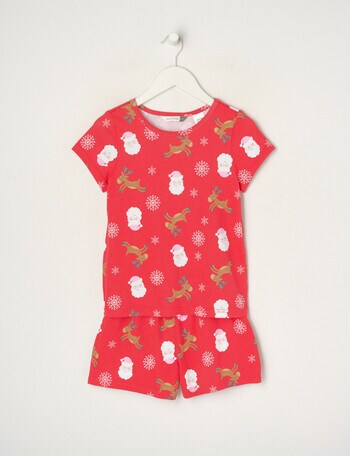Sleep Mode Christmas Snowflake Knit Short PJ Set, Red, 2-8 product photo