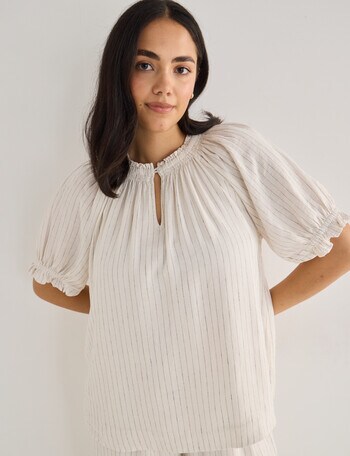 Zest Stripe Shirred Neck Top, Ecru product photo