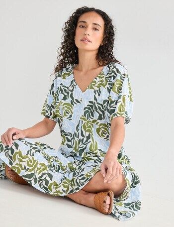 Zest Leaves Raglan Sleeve Top, Green & White product photo