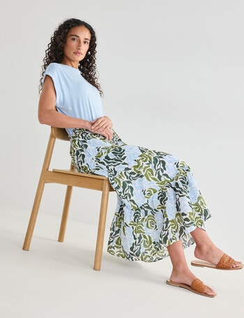 Zest Leaves Tiered Maxi Skirt, Green & White product photo