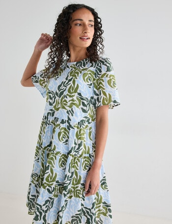 Zest Leaves Tiered Dress, Green & White product photo