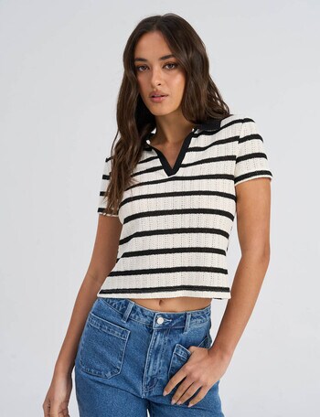 ONLY Halia Collar Stripe Top, Cloud Dancer & Black product photo