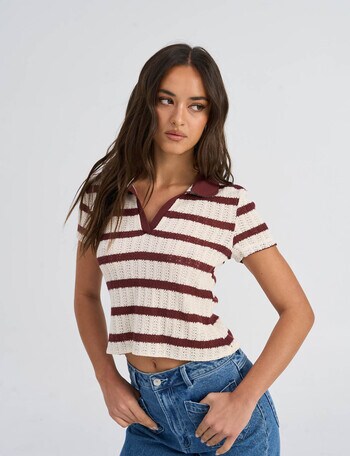 ONLY Halia Collar Stripe Top, Cloud Dancer & Ruby Wine product photo