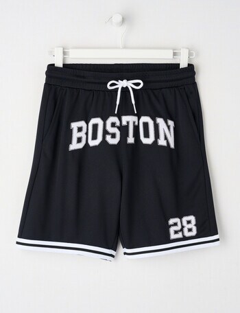 No Issue Basketball Applique Mesh Knit Short, Black product photo