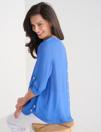 Ella J Curved Front Button Top, Blue product photo