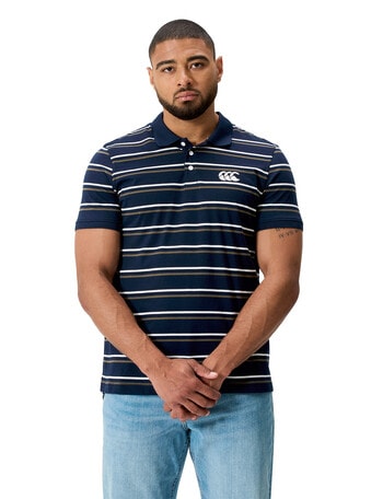 Canterbury Yarn Dyed Stripe Polo Shirt, Navy product photo