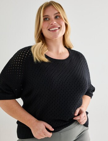Studio Curve Mesh Knit Jumper, Black product photo