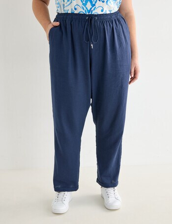 Studio Curve Linen Blend Tapered Pant, Navy product photo