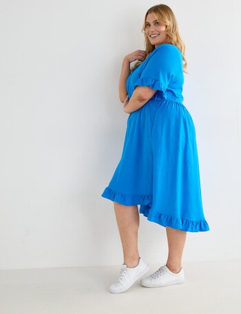 Studio Curve Linen Blend Ruffle Hem Dress, Lumo Blue product photo
