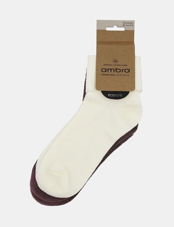 Ambra Organic Cotton Cuffed Rib Crew Sock, 2-Pack, Buttercream & Fudge product photo