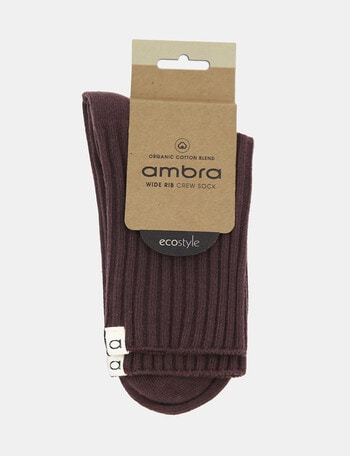 Ambra Organic Cotton Wide Rib Crew Sock, Fudge product photo