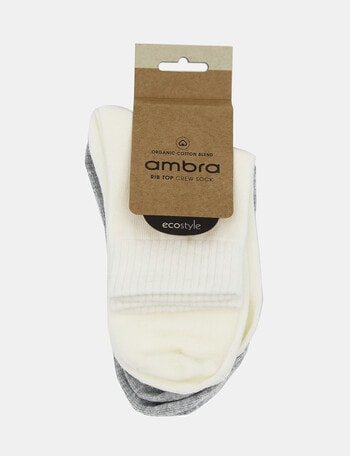 Ambra Organic Cotton Rib Top Crew Sock, 2-Pack, Buttercream & Grey product photo