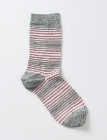 Columbine Variation Stripe Crew Sock, Grey & Light Pink, 4-11 product photo