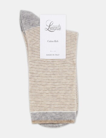 Levante Lina Fine Stripe Crew Sock, Oatmeal product photo