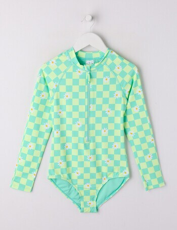 Wavetribe Daisy Checkers Long Sleeve Rashsuit, Lime product photo