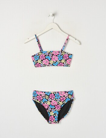 Wavetribe Retro Floral Bandeau Bikini Set, Black product photo