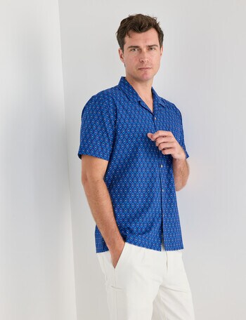 Gasoline Disty Slub Ikat Shirt, Navy product photo