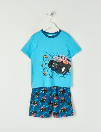 Sleep Mode Monster Trucks Knit & Woven PJ Set, Blue, 2-8 product photo