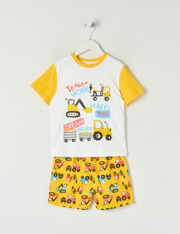 Sleep Mode Team Work Knit & Woven PJ Set, Yellow, 2-8 product photo