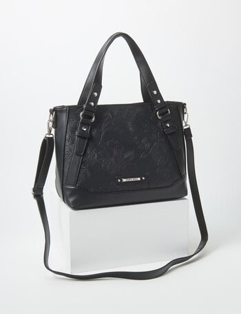 Pronta Moda Floral Embosed Shopper Bag, Black product photo