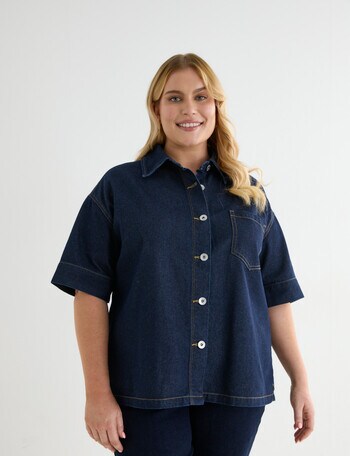 Denim Republic Curve Short Sleeved Shirt, Dark Wash product photo