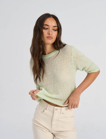 ONLY Kristy Short Sleeve Knit Top, Sap Green product photo
