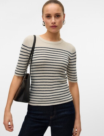 Vero Moda Newlexsun Stripe Shine Top, Birch & Navy product photo
