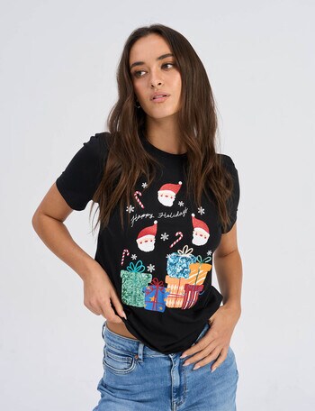 ONLY Christmas Short Sleeve Tee, Santa Black product photo