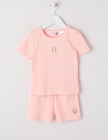 Sleep Mode Unicorn Pointelle Short PJ Set, Puff Pink, 2-8 product photo