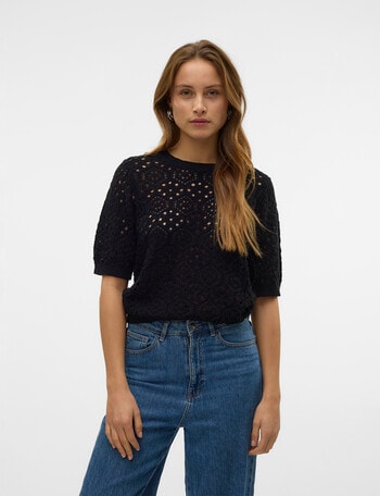 Vero Moda Berry Crochet Cotton Top, Black product photo