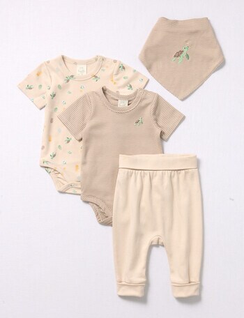 Little Bundle Sea Friends Bodysuits, Pants & Bib, 4-Piece Set, Multicolour product photo