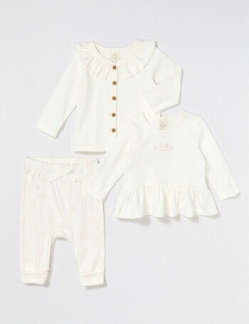 Little Bundle Swan Song Clothing Set, 3-Piece, Cream & Peach product photo