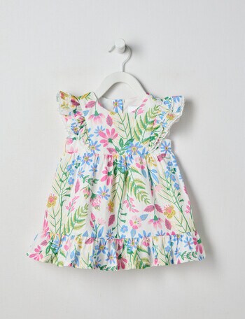 Teeny Weeny Fairy Garden Floral Dress, White & Green product photo