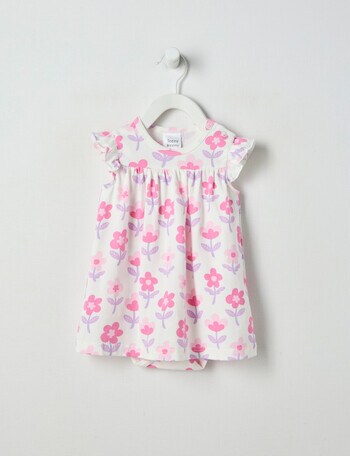 Teeny Weeny Fairy Garden Play Floral Bodysuit Dress, White, Pink & Purple product photo
