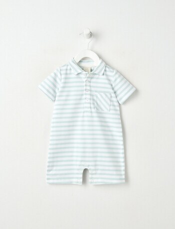 Little Bundle Essentials Stretch Cotton Stripe All in One, White & Blue product photo